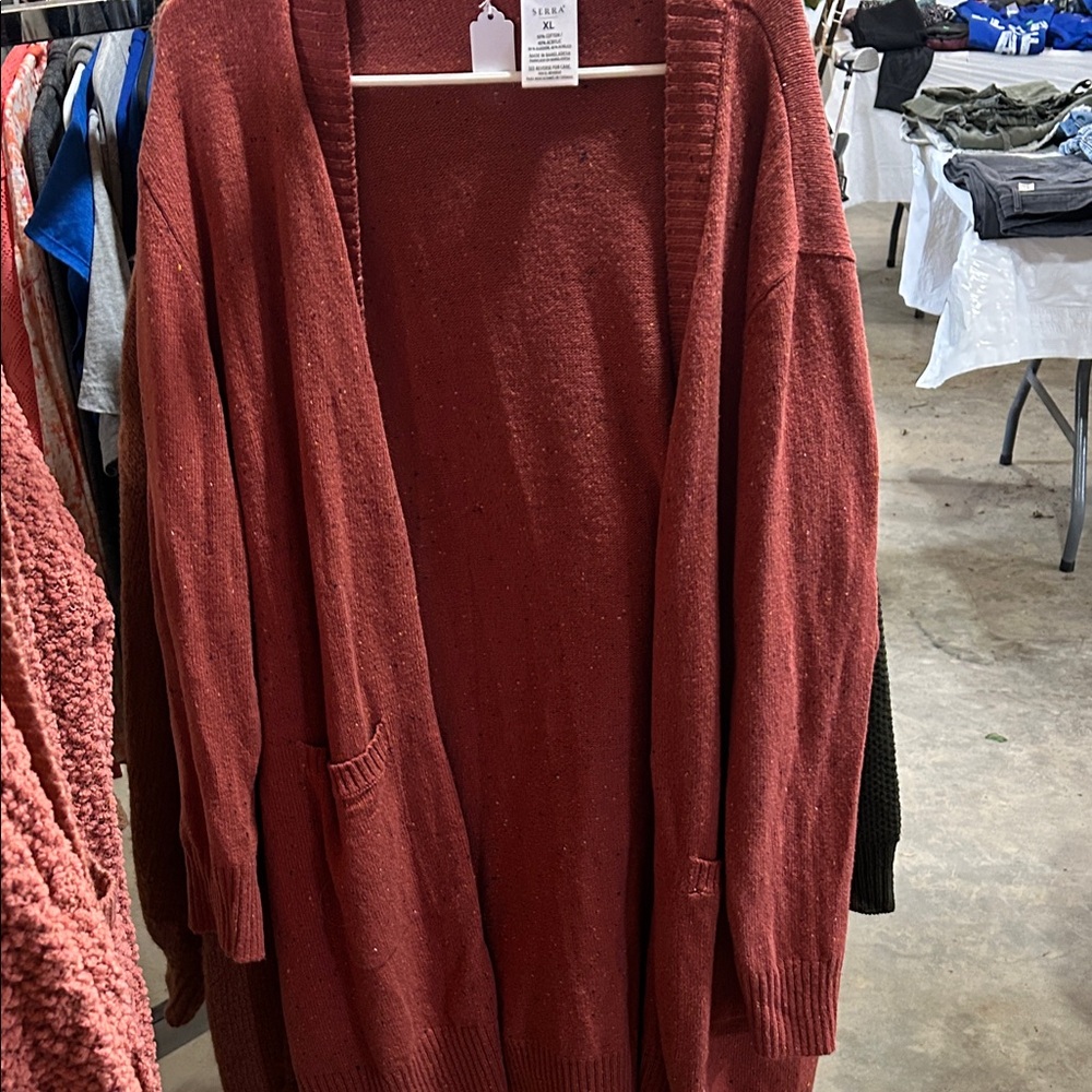 Serra Open-Front Cardigan in Rust Red